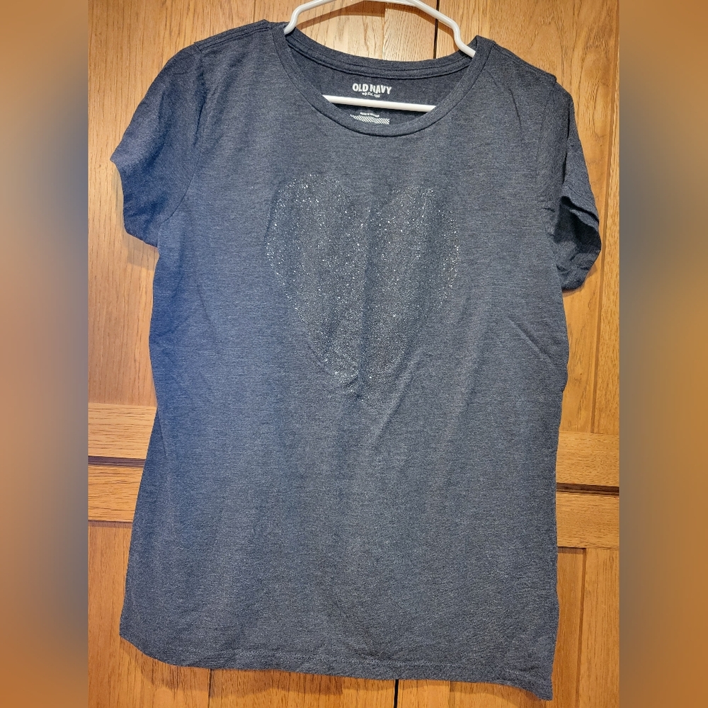 Old Navy Womens Dark Gray Heart T-shirt Size Large